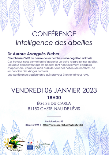 0bd10fc15352a045fd8f7d19ae6d6182 vendredi 6 janvier 2023 - Castelnau de Lévis - Conférence intelligence des abeilles