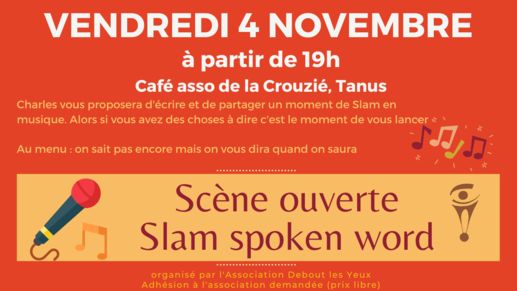 resized 8cb821bd0073e449a6f330e9a3084ff6 vendredi 4 novembre 2022 - Tanus - Café associatif de la Crouzié Scène ouverte Slam spoken words